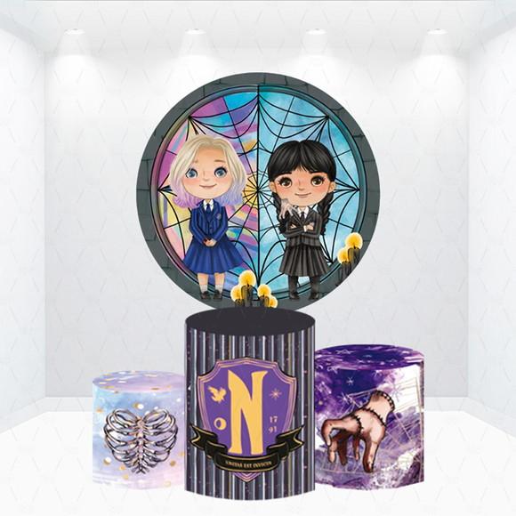 Painel Redondo + Kit de Capas de Cilindros Wandinha