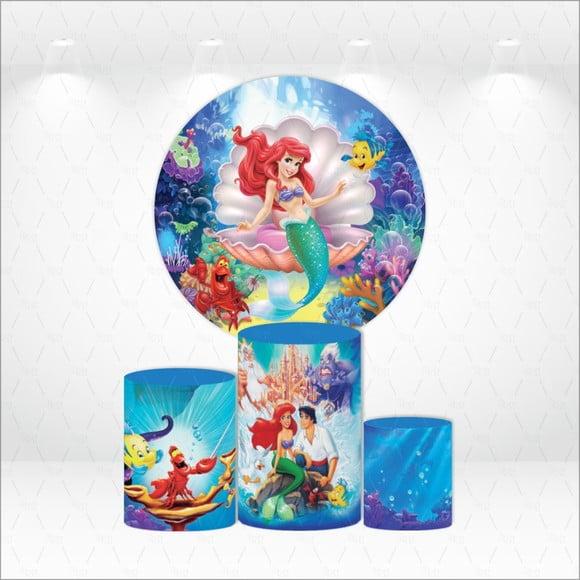 Painel Redondo + Kit de Cilindros Pequena Sereia Ariel