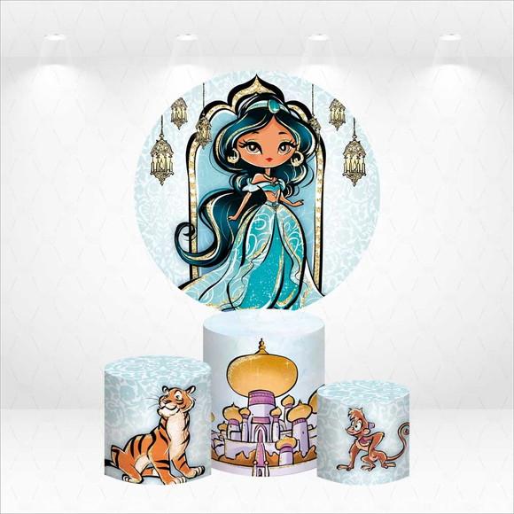 Painel Redondo + Kit de Cilindros Princesa Jasmine