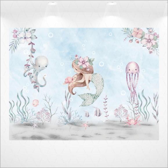 Painel Retangular Fundo do Mar Sereia 2m x 1,5m