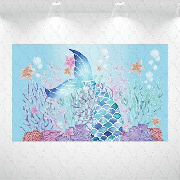Painel Retangular Fundo do Mar Sereia 1m x 1,5m