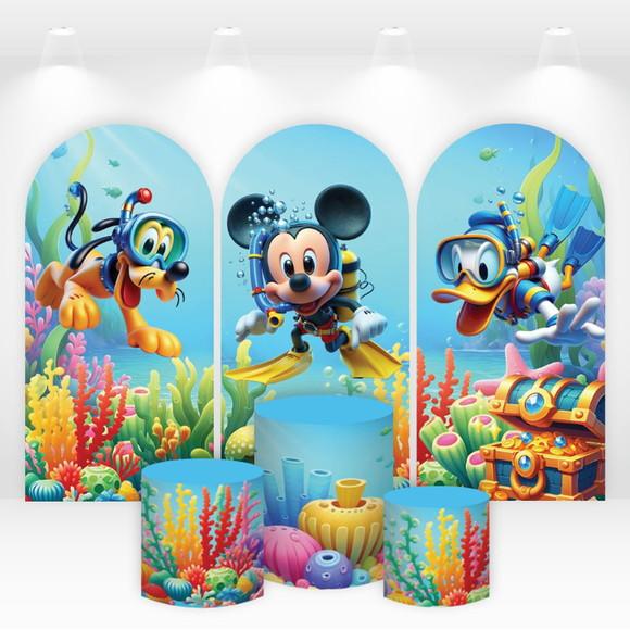 Trio de Capas de Painel e Cilindros Mickey Fundo do Mar
