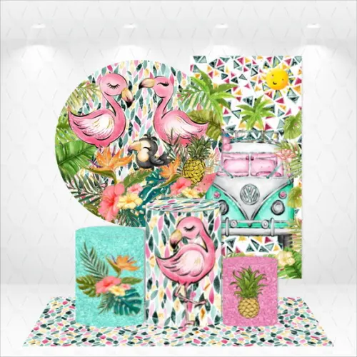 Conjunto De Capas De Painel E Cilindros Tropical Flamingos