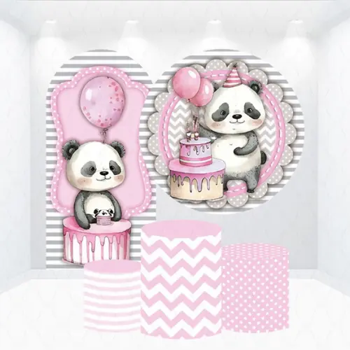 Conjunto de Capas Painel e Cilindros Panda Rosa