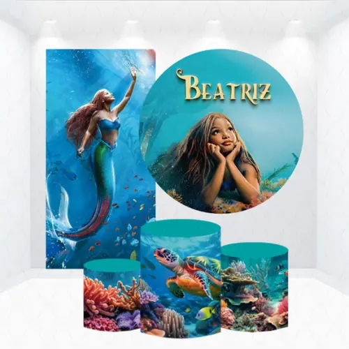 Conjunto de Capas Painel e Cilindros Pequena Sereia com Nome