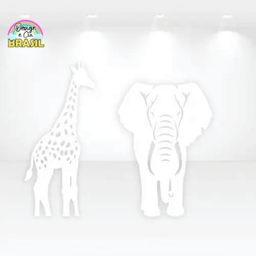 Display Pintado Safari Desmontável - Girafa e Elefante