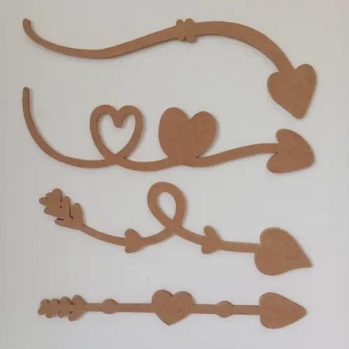 Kit 4 Flechas Coração Aplique mdf 6mm