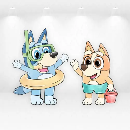 Kit Display / Totem de Chão Bluey 90cm e Bingo 75cm