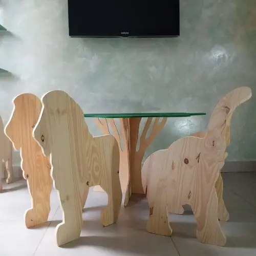 Kit Mesa para Crianças Safari - Pinus e Compensado Cru