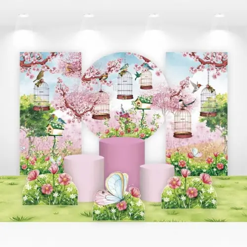 Kit Painéis, Cilindros e Displays Festa Jardim Encantado