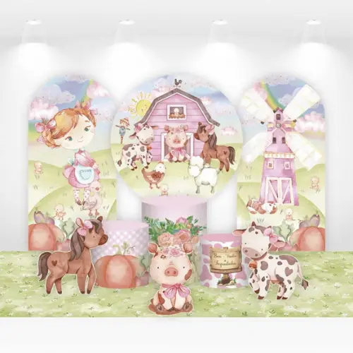 Kit Painéis, Cilindros e Displays para Festa Fazendinha