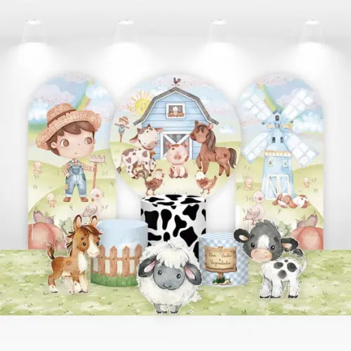 Kit Painéis, Cilindros e Displays para Festa Fazendinha