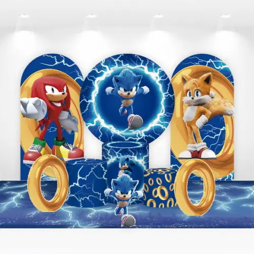 Kit Painéis, Cilindros e Displays para Festa Sonic