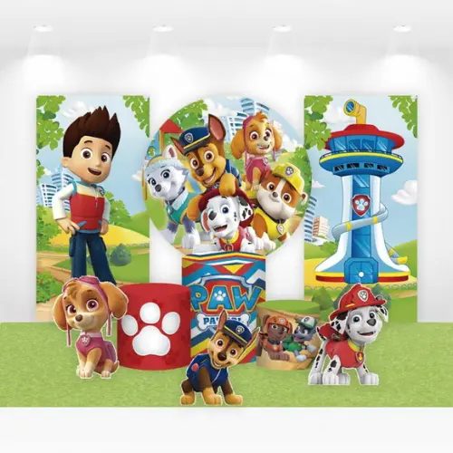 Kit Painéis, Cilindros e Displays para Festa Patrulha Canina