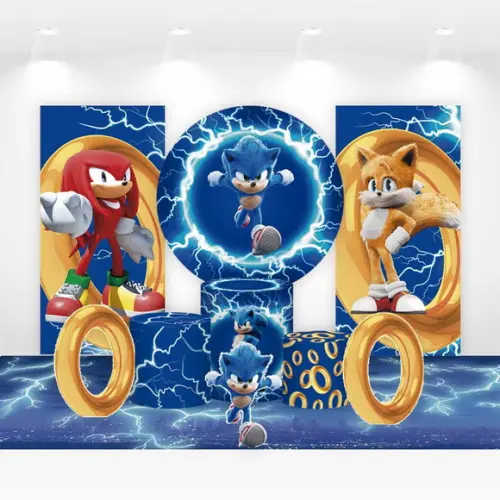 Kit Painéis, Cilindros e Displays para Festa Sonic