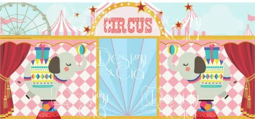 PAINEL CIRCO ROSA ELEFANTES