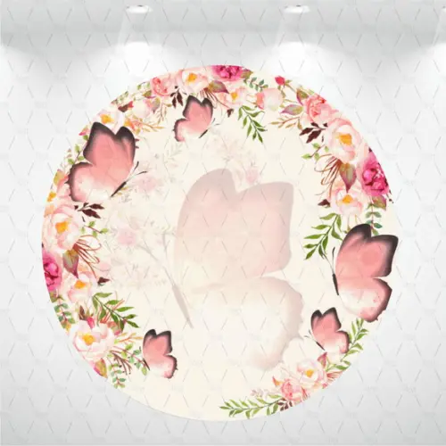 Painel Floral Borboletas Redondo 1,3 a 1,5m em Tecido
