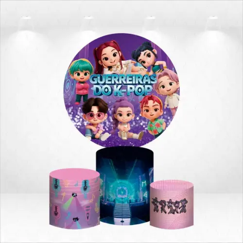 Painel Redondo + Kit Capas de Cilindro Guerreiras do K-pop