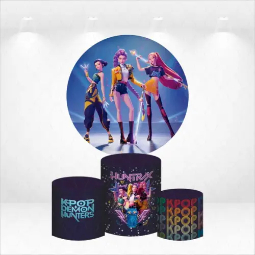 Painel Redondo + Kit Capas de Cilindro Guerreiras do K-pop