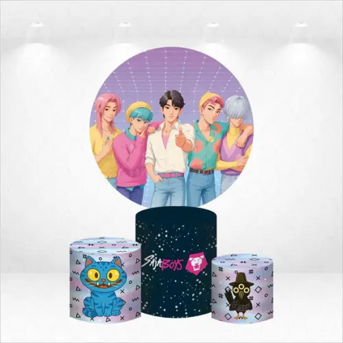 Painel Redondo + Kit Capas de Cilindro Guerreiras do K-pop