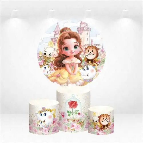 Painel Redondo + Kit Capas de Cilindros Bela e a Fera