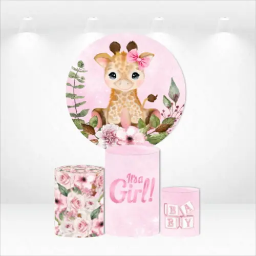 PAINEL REDONDO + KIT CAPAS DE CILINDROS CHÁ DE BEBÊ GIRAFA