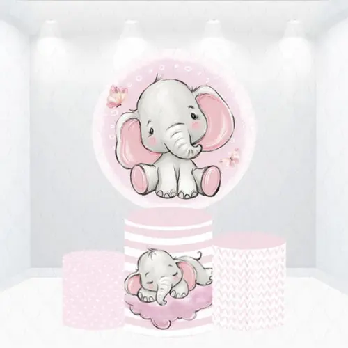 Painel Redondo + Kit Capas de Cilindros Chá de Bebê Elefante