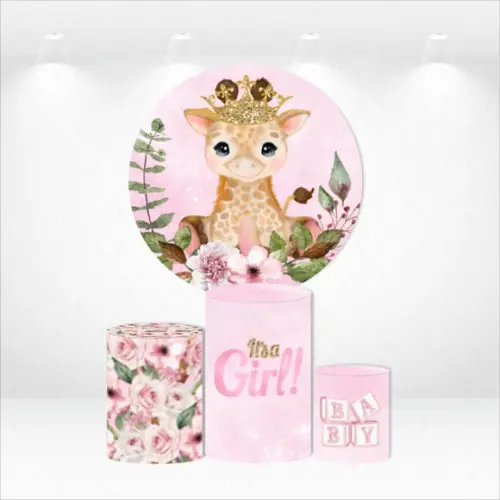 PAINEL REDONDO + KIT CAPAS DE CILINDROS CHÁ DE BEBÊ GIRAFA