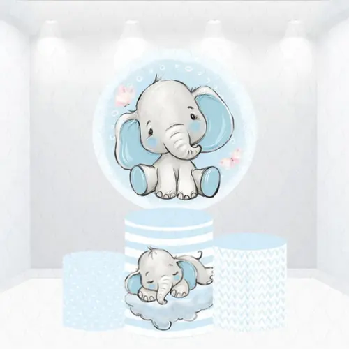Painel Redondo + Kit Capas de Cilindros Chá de Bebê Elefante
