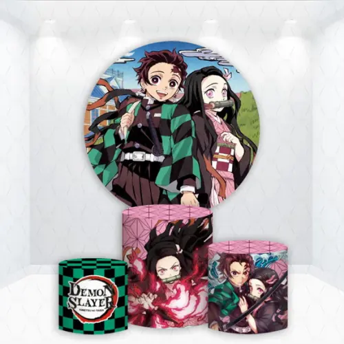 Painel Redondo + Kit Capas de Cilindros Demon Slayer