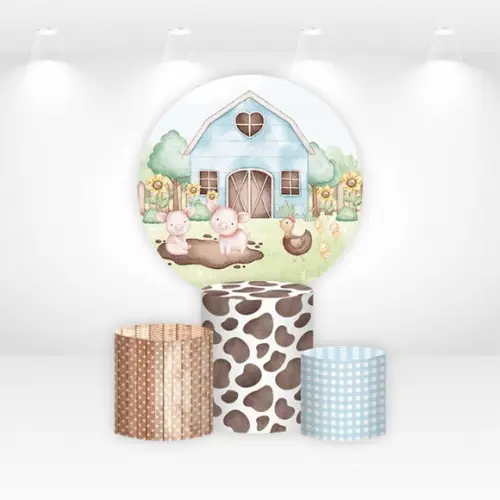 Painel Redondo + Kit Capas de Cilindros Fazendinha