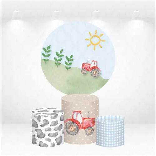 Painel Redondo + Kit Capas de Cilindros Fazendinha
