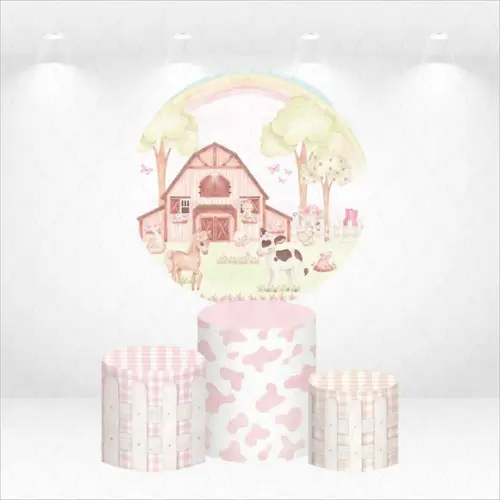 Painel Redondo + Kit Capas de Cilindros Fazendinha