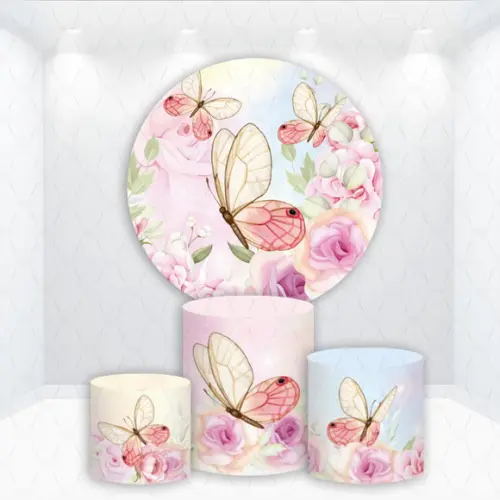 Painel Redondo + Kit Capas de Cilindros Jardim Floral