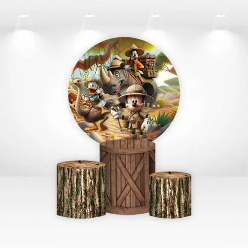 Painel Redondo + Kit Capas de Cilindros Mickey Safari