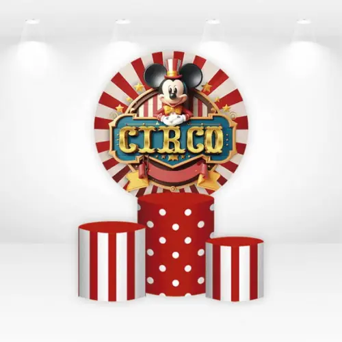 Painel Redondo + Kit Capas de Cilindros Mickey Circo