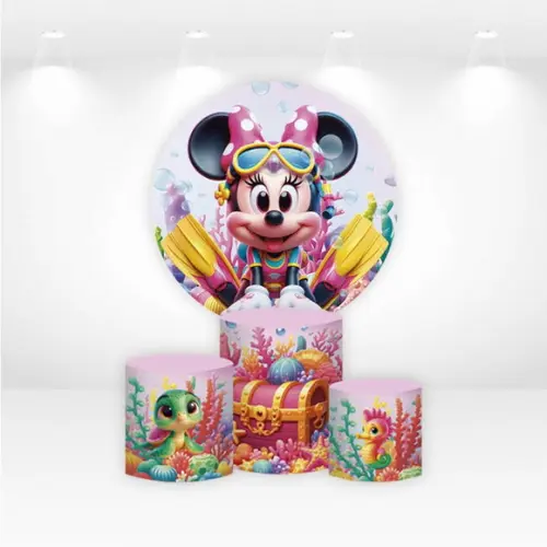 Painel Redondo + Kit Capas de Cilindros Minnie Mergulhadora