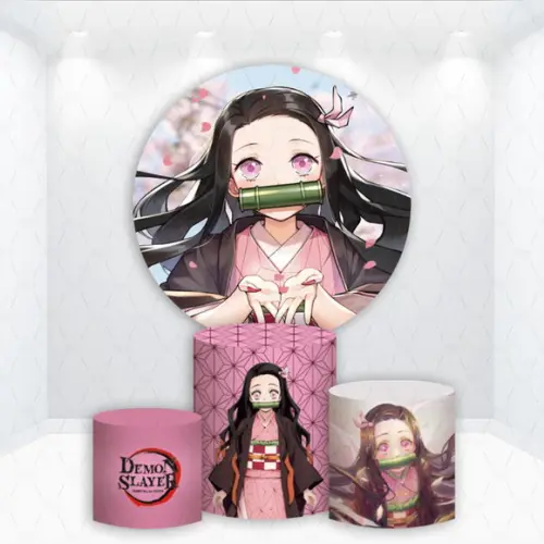 Painel Redondo + Kit Capas de Cilindros Nezuko Demon Slayer