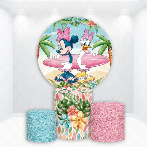 Painel Redondo + Kit Capas de Cilindros Minnie e Margarida