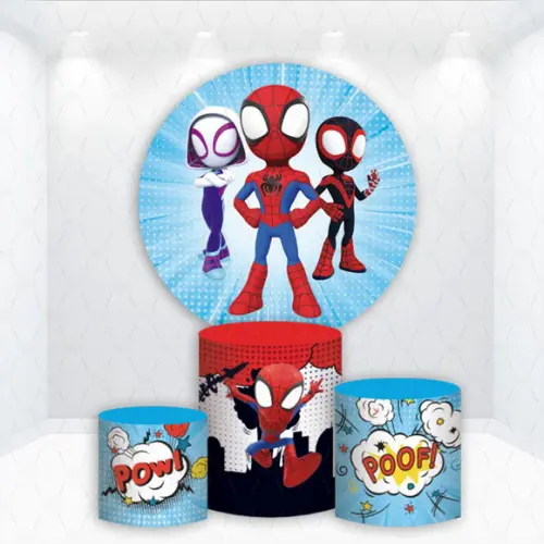 Painel Redondo + Kit Capas de Cilindros Spidey e Seus Amigos
