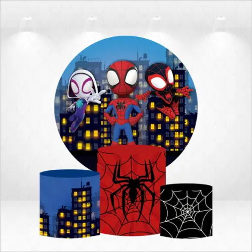 Painel Redondo + Kit Capas de Cilindros Spidey e Seus Amigos