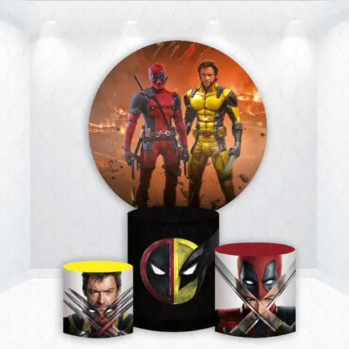 Painel Redondo + Kit Cilindros Deadpool e Wolverine