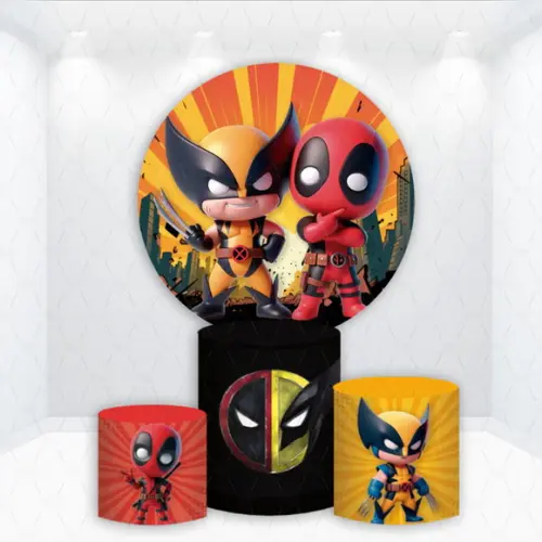 Painel Redondo + Kit Cilindros Deadpool e Wolverine