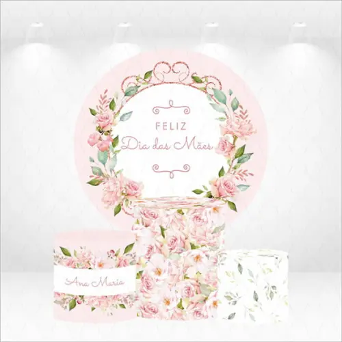 Painel Redondo + Kit Cilindros Dia das Mães Personalizado