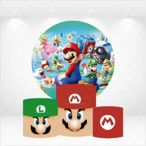 Painel Redondo + Kit de Capa de Cilindros Mario Bros