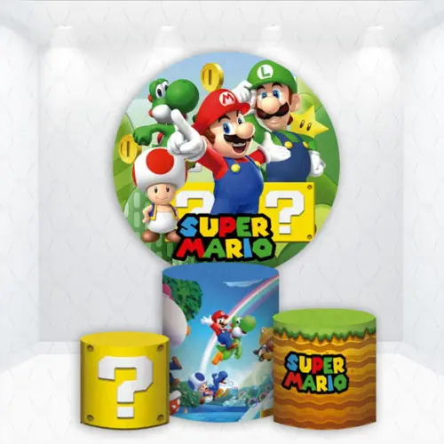 Painel Redondo + Kit de Capa de Cilindros Mario Bros