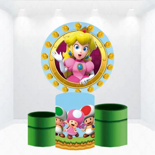 Painel Redondo + Kit de Capa de Cilindros Princesa Peach