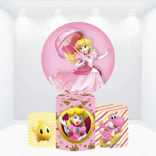 Painel Redondo + Kit de Capa de Cilindros Princesa Peach