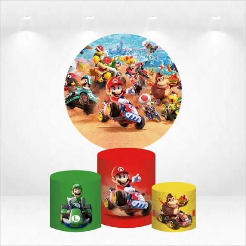 Painel Redondo + Kit de Capa de Cilindros Mario Kart