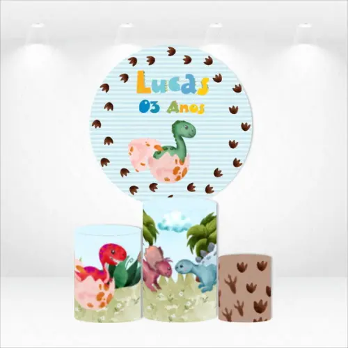 PAINEL REDONDO + KIT DE CAPAS CILINDROS DINO PERSONALIZADO